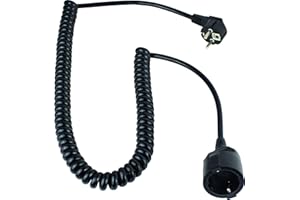 as - Schwabe - Cable Espiral de Contacto de protección de 1 m a 4 m con Enchufe de Contacto de y Acoplamiento de Contacto de protección, 230V, 16A Cable de extensión, IP20, Negro, 70425