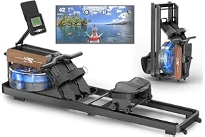 Vowvit Máquina de Remo, Máquina de Remo de Agua con Monitor Bluetooth y Soporte para Tableta Ajustable, Máquina de Remo Plegable, Máquinas de Remo Capacidad de Peso 160 kg, Fácil Montaje