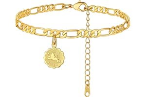 ChainsHouse Anklets for Women Teen Girls 12 Zodiac Sign Constellations Ankle Bracelets Gold Figaro Link Chain Adjustable Length 8.5"+2" Foot Jewelry Birthday Gift for Her
