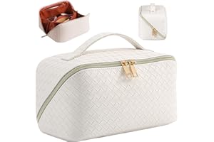 EECH Neceser Maquillaje,Grande Neceser Viaje Mujer de PU Neceser Cuero,Makeup Bag,XXL Organizador Bolsa de Aseo para Maquillaje Necessaire Viajes Accesorios de Mujer(Trenzada-Blanco)