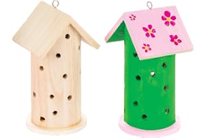 Baker Ross AV954 nyckelpiga hus av trä för barn för pyssel och design (2 stycken), 13 cm x 7 cm, träfärger