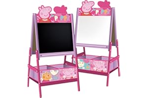 ARDITEX Pizarra Infantil Doble con Almacenaje de Peppa Pig - Pizarra Negra para Tiza, Lámina Blanca para Rotulador Fácil Borrado y 2 Cestos Textiles para Juguetes, 54 x 45 x 117 cm Rosa