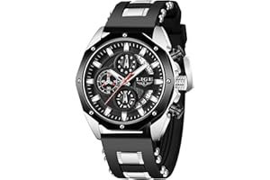 LIGE Herren Uhren | Armbanduhr Herren wasserdichte Retro Uhr Leuchtendes Chronograph Schwarz Silikonarmband Quarz Analog Herrenuhren mit Datum Vintage Watches Geschenk für Männer