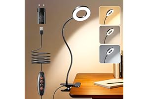 ONE FIRE Luce Per Lettura Libri a Letto, 48LED Lampada da Scrivania,30Modalità Lampada Scrivania,Lampade da Tavolo Con Pinza 360°Flessibile,Luce da Lettura Per Libro Lampada da Lettura Protezione degli Occhi