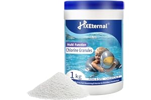 HXEternal 1 kg Multifunctional Chlorine Granules, Suitable for swimming pool, Hot tub, Spa, 4-in-1 Dispenser Tablets,Pool clean tables, Clarifier for water, Swimming pools chemicals 1KG