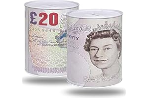 BSTOCKES 20 Pound Notes Design Money Tin Cash Box, Money Saving Money Box for Kids, Printed Bank Note Multicolour Cash Box for Birthday, Holiday & Christmas Fund, Cash Tin Piggy Bank Charity UK (Large 15x22cm)