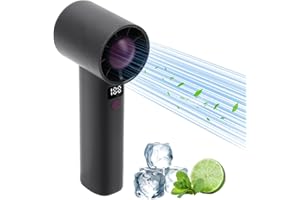BLYEMICHDI Ventilador de Mano Portatil, Ventilador Turbo Potente Mini, 9m/s, USB Recargable 3000mAh Pilas, 6 Velocidades, Pantalla Digital, para Oficina, Hogar, Camping al Aire Libre, Senderismo (Negro)