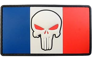 LEGEEON Punisher Skull France Drapeau Flag Morale Tactical Combat PVC Rubber Fastener Patch