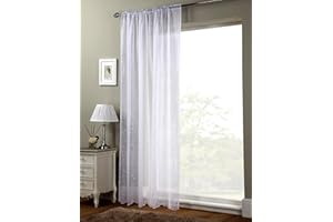 NETCURTAINSUK Serenity Sprig White Single Embroidered Voile Net Curtain Sheer Panels Slot Top Heading (140cm (55'') x 183cm (72''))
