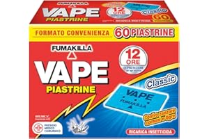 Vape, 60 Piastrine Classic, Protegge dalle Zanzare Comuni e Tigre, 12 Ore di Protezione in Ambienti chiusi e all'Aperto per Ogni Singola Piastrina