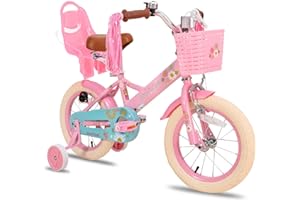 JOYSTAR Bicyclette 12/14/16 pouces pour enfants de 2 à 7 ans avec stabilisateurs, bicyclette pour filles avec panier et serpentins et siège pour poupée