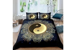 Homemissing Yin Yang - Set di biancheria da letto per ragazze e ragazzi, con motivo mandala bohémien, copripiumino e biancheria da letto super king size, 3 pezzi