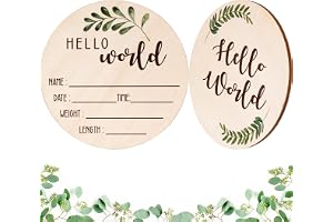 Giftacity Baby Announcement Sign For Newborn - Beautiful Double-Sided Hello World Name Hospital Birth Announcement, The Perfect Round Wooden Welcome New Boy And Girl Gifts
