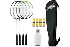 Magicorange Set di 4 racchette da badminton per giochi all'aperto, tra cui 4 racchette, 4 volani, 4 nastri di ricambio per impugnatura e 1 borsa per il trasporto
