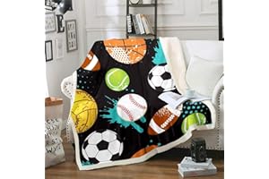 Loussiesd Sports Theme Wohndecke für Kinder Jungen Teens Jugend Basketball Fußball Baseball Drucken Kuscheldecke 3D Ball Muster Flanell Fleecedecke Sofa-Zimmer-Dekor Decke 220x240cm