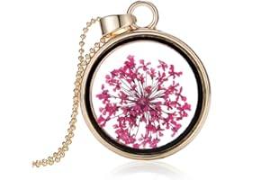 Feilok Collana da donna alla moda con pendente con fiore secco sotto vetro