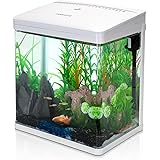 Nobleza - Acuario de Cristal con Cubierta y Luces LED. Sistema de Filtro de 14 litros. Color Blanco