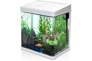 Nobleza - Nano Acquario in Vetro per Pesci Acqua Tropicali con Illuminazione a LED e Filtro Inclusa. 14 Litri, Color Bianco.