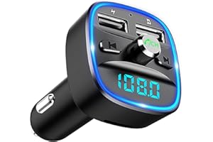 COCODA Bluetooth FM Transmitter for Car, Blue Ambient Ring Light, Wireless Radio, Receiver Adapter Kit with Handsfree