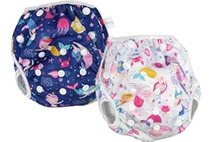 IMMACULATE TEXTILES Unisex Reusable Baby Swim Nappies - Pack of 2 - Includes Wet Bag : Fully Adjustable & Machine Washable : Suitable for Boys or Girls 0-3 Years Old (Mermaids)