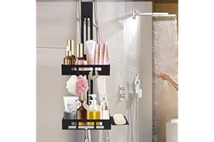 Pyrrhonian Estanteria Ducha Colgar - Acero Inoxidable Estante Ducha sin Taladro, Estantes Colgantes Baño para Colocar Gel de Ducha Champú con Jabonera y 4 Ganchos de Baño