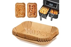 BOZKAA 100 Stück Backpapier für Heißluftfritteuse, Rechteckig Airfryer Backpapier Liners mit Ninja Dual Zone AF300UK AF300EU AF400UK, Heißluftfritteuse Zubehör mit Salter, Tower