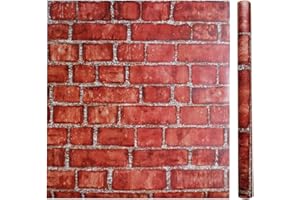 Shackcom Carta da Parati Autoadesiva Vintage 44.5x1000cm Carta da Parati in Mattoni Rossi Impermeabile Rimuovibile per Decorare Cucina Camera da Letto Soggiorno-003Z