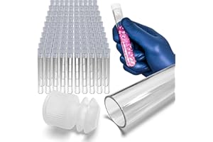 100pcs - RE-GEN 16mm x 100mm Plastic Test Tubes Vials Containers with Push Fit Stopper Caps - Neutral Lids | Ideal for Liquids, Fluids, Seeds, Spices, Lab Testing, Mixing, Arts & Crafts