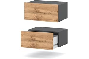 MRBLS_HOME MRBLS Nachttisch Wandmontage 2er Set - Nachttischschrank Hängend - Modernes Design Wandschublade - Nachttisch Wand –Nachtschrank - Wandregal Mit Schublade (Grau Matt - Wotan) – 45 x 19 x 32 cm (B/H/T)