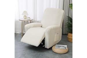 PEIHUODAN Fundas para Sillón Reclinable de 1 Plaza con Bolsillos, Jacquard de Color Sólido 4 Piezas de Fundas Elásticas para Sillón y Sofá, Funda de Sofa Sala, Beige