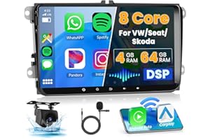 Ohradio 8 Core/4G+64G/DSP Android 15 Radio Coche para VW Golf 5 Golf 6 Polo Passat Tiguan T5 Transporter Seat Leon con Wireless CarPlay Android Auto, 9" Pantalla Táctil con BT GPS WiFi RDS FM USB+CAM