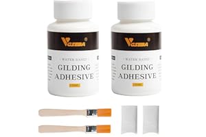VGSEBA Gold Leaf Glue, 200ml Gilding Adhesive Glue, Epoxy Resin Water Based Gold Leaf Glue for Craft, Arts, Wood Use (200ml + 2 Brushes +2 Gloves)
