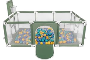 Selonis Baby Playpen Big Size Playground with 900 Balls for Kids, Green: Turquoise/Blue/Yellow/Transparent