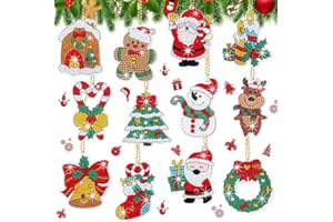 Guidre 12 Pezzi Diamond Painting Natale Pendant, 12 Pezzi 5D Natalizi Ornamenti Natalizi Diamond Painting Portachiavi Natale Fai da Te Mosaico Painting Pendant