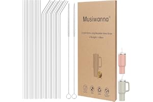 MUSIWANNA Glasstrohhalme für Stanley Cup 40/30oz, 8 Stück Ersatz Glas Strohhalm Lang 31cm Durchmesser 1cm mit 2 Bürsten, Transparent Langer Strohhalm Glas für Stanley Quencher 1,18L/887ml (4 Gerade + 4 Gebogen)