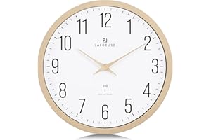 ‎LAFOCUSE Lafocuse 30 cm Radio Wall Clock with Wooden Hands, High Accuracy Radio-Controlled Clock, Beige, Easy to Read Modern Wall Clocks Decoration for Kitchen, Living Room, Office, School
