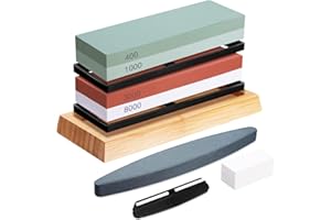 DaiWeier Affûtage Pierre Ensemble de 7 pièces Affûtage Pierre kit Base en Silicone Antidérapant et Bambou Antidérapante & Guide d'angle