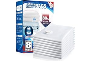 TAILI Sac Sous Vide Vetement Aspirateur 8 Pièces 100 × 80 CM Grands Housses de Rangement Sous Vide Réutilisable Pour Couettes, Couvertures, Duvets, Literie, Compression Libérez 80% de l'espace