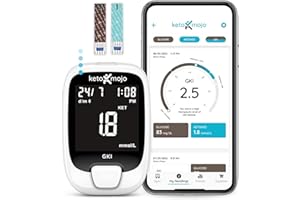 KETO-MOJO GKI Bluetooth Glucose & Ketone Testing Kit (mmol/L) + Free APP for Ketosis & Diabetes Management. 20 Blood Test Strips (10 Each), Meter, 20 Lancets, Lancing Device, and Control Solutions