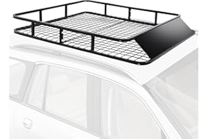 GYMAX Portapacchi Tetto Auto, Cestello in Ferro, per Viaggio e Campeggio, 122 x 102 x 15 cm, Nero