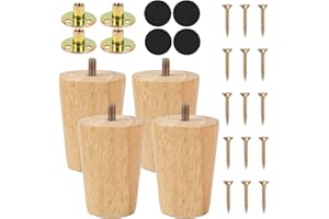 Luabue 3 inch Sofa Legs Set of 4 Wooden Furniture Legs 8cm Solid Wood Ottoman Leg Cabinet Feet Couch Leg Sofa Feet Replacement with Anti-Slip Rubber Protection Pad & Screws for Couch TV Stand