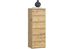 ‎AKORD AKORD Kommode CL6 40 cm | 6 Schubladen | Schrank | für das Wohnzimmer | für das Schlafzimmer | B40 x H109 x T35 cm | Gewicht 25,5 kg | Artisan Eiche/Artisan Eiche