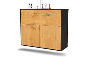 ‎DEKATI Dekati Sideboard Irving hängend (92x77x35cm) Korpus anthrazit matt - Front Holz-Design Eiche - Push to Open