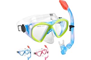 FTSMTK Schnorchelset Kinder - Taucherbrille Kinder mit Schnorchel Anti Leck Anti Fog HD Tauchmasken Dry Schnorchel für 4-13 Jahren Jungen Mädchen