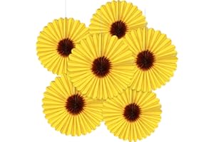 Blulu Papierfächer, 12 Stück Sonnenblumen-Seidenpapier-Fächer, gelb, hängende Fächer, Dekoration für Geburtstag, Hochzeit, Abschluss, Zubehör (45,7 cm)