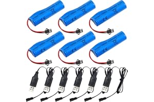Vegena Lot De 6 3.7v 1200mah Batterie Au Lithium avec Chargeur USB SM-2P RC Batterie De Voiture RC Haute Vitesse pour Les Voitures Modèles, Pack De Batterie Haute Performance RC