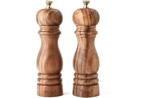 BF BILL.F SINCE 1983 Bill.F Salt and Pepper Grinder Set, Wood Pepper Mill Set of 2 Manual Salt Pepper Shakers Grinder Refillable 7 Inch with Adjustable Ceramic Grinding Rotor