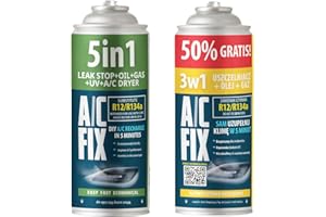 A/C FIX AC FIX 5-en-1 – R134a + 3 en 1 R134a XL 470 g Réfrigérant pour climatisation automobile avec huile, produit d'étanchéité, colorant UV, dessiccant – Application rapide – Protège le compresseur