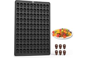PTaizjjz Stampo in silicone per Halloween, 100 cavità a forma di teschio, mini stampo gommoso in silicone per dolci, biscotti, budini, gelatine, dolcetti per cani