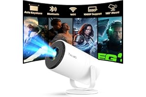 Tecaki Mini Projector with WiFi 6 and Bluetooth 5.2, Portable Projector Support 1080P Full HD 180° Rotatable with Auto Keystone for Home Bedroom Compatible with HDMI/TV Stick/Memory Stick/Laptop/PS5